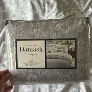 Charter Club Damask Gray Duvet Cover Set